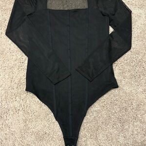 Abercrombie & Fitch Black Mesh Long Sleeve Bodysuit